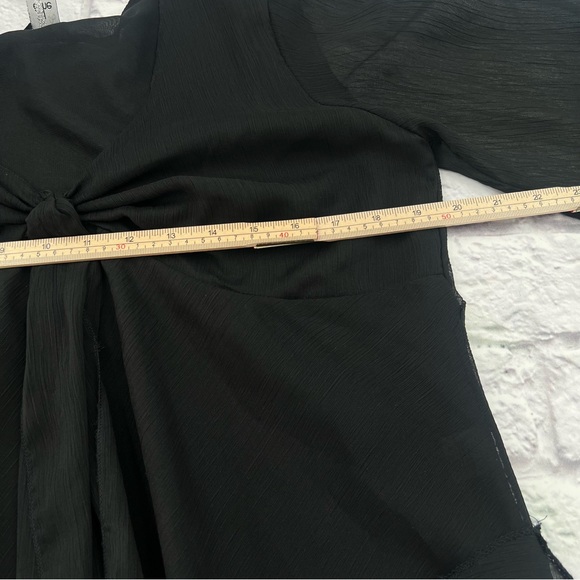 eShe Elegant Black Women's Blouse XL Chiffon Crop Bell Elbow Sleeve - Picture 6 of 8